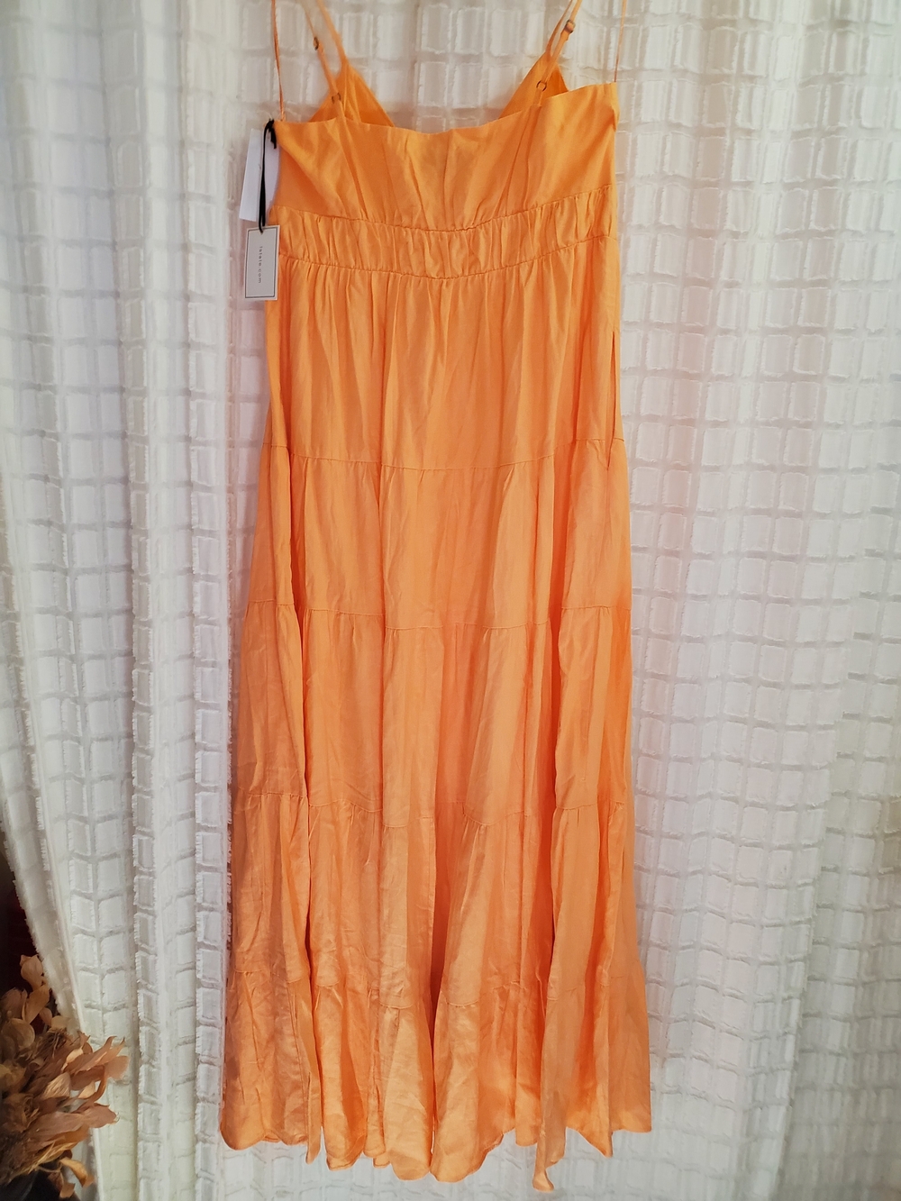1. State Peach-Orange Tiered Spaghetti-Strap Midi Dress With Pockets - Picture 7 of 9